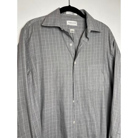 Men's Long Sleeve Dress Shirt Size 15 1/2 Gray Striped Button Up Shirt For Men - Picture 2 of 9